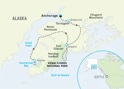Alaska's Glaciers & Coast Family Multi-Adventure Tour Map