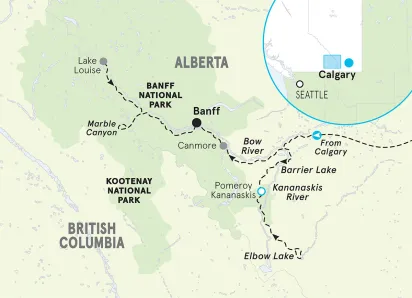 Canadian Rockies Family Multi-Adventure Tour Map