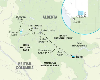 Banff to Yoho Hiking & Walking Tour Map